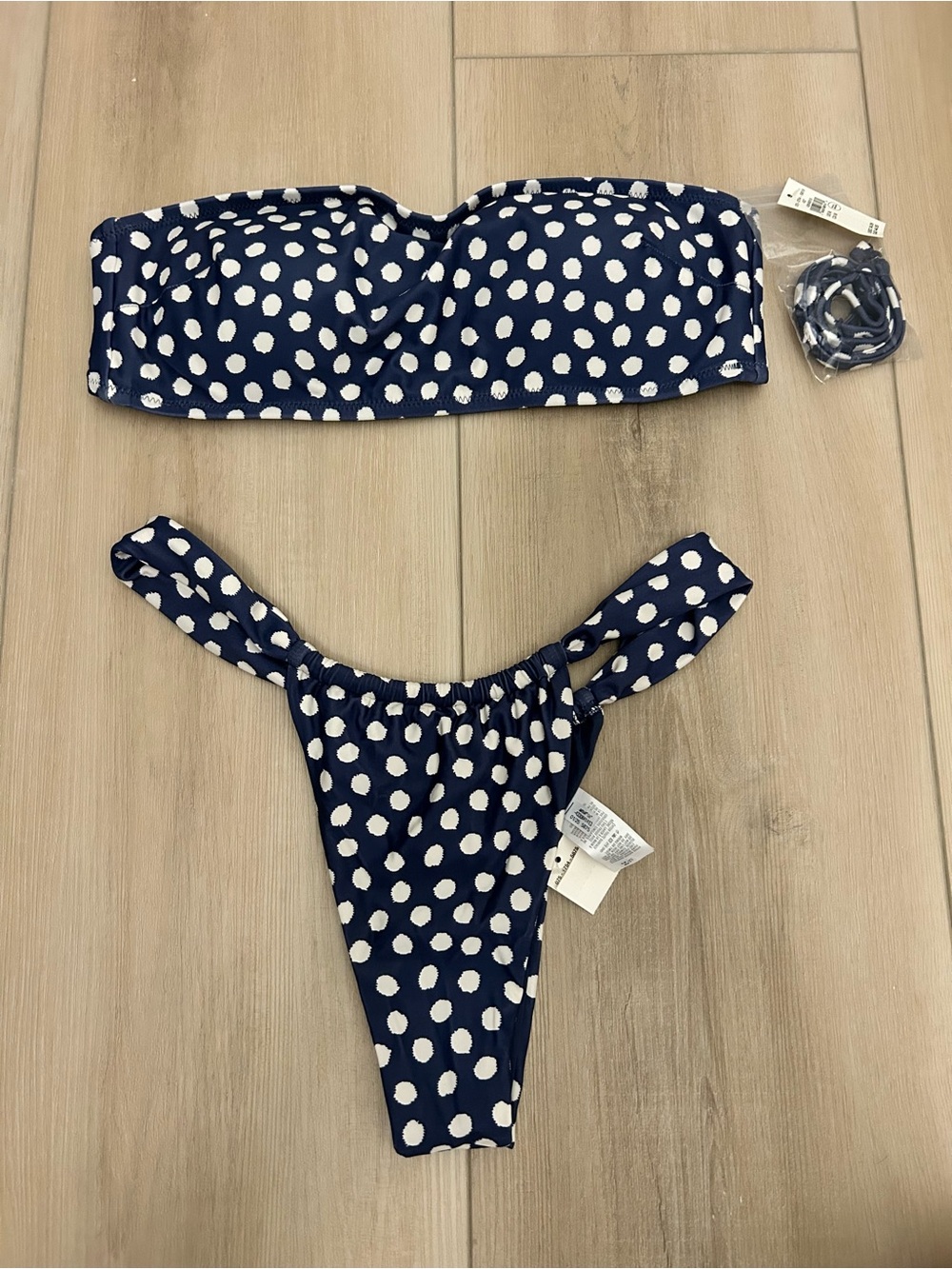 American Eagle Outfitters Navy and White Polka Dot Bandeau Bikini Set